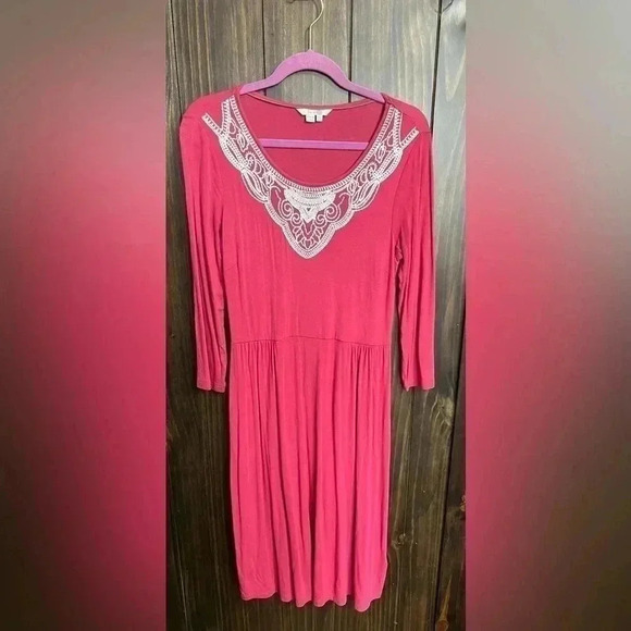 BODEN Faye Dress Jersey Knit Stretch Midi Long 3/4 Sleeve Embroidered. Size:8L - Picture 1 of 13